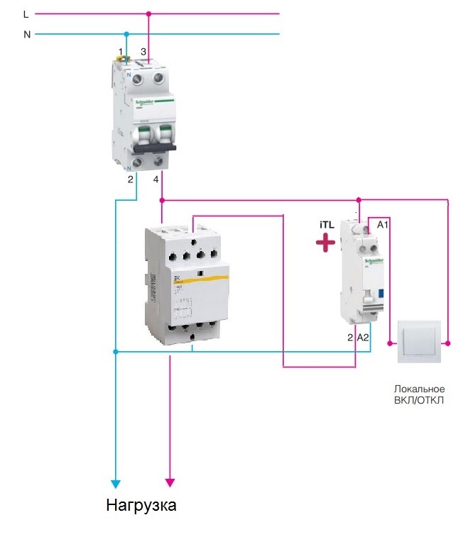 Схема подключения мастер выключателя через контактор abb